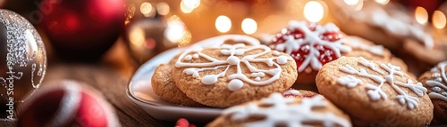Delicious holiday cookies adorned with festive icing, perfect for celebrating the joy of Christmas and sharing with loved ones.