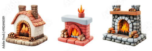 Cozy 3d Rendered Fireplaces Collection Featuring Animated Logs and Flames photo