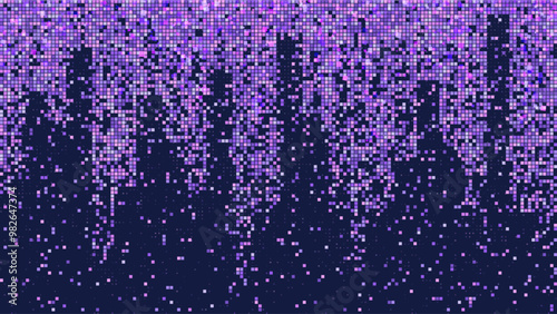 Pixel game texture pattern vector. Abstract ai data grid design with cube explosion effect. Future art for metaverse. Random fade fragments for digital network space concept. Tv screen wallpaper.