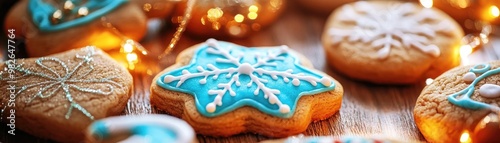 Deliciously decorated cookies adorned with icing, perfect for festive celebrations and holiday gatherings with a cozy ambiance.