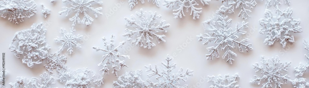 Beautiful snowflakes arranged on a soft white background, capturing the essence of winter and the magic of the season. Beautiful snowflakes arranged on a soft white background, capturing the essence of winter and the magic of the season.