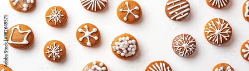 A collection of beautifully decorated gingerbread cookies arranged on a white background, perfect for festive occasions.