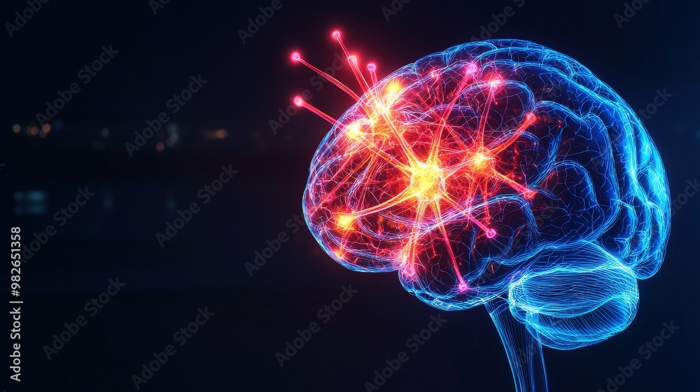 a human brain showcasing neural connections and activity in a colorful, modern design. a human brain showcasing neural connections and activity in a colorful, modern design.
