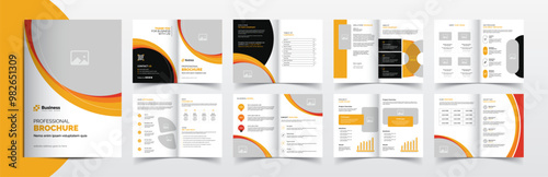 16-page clean and minimal corporate company business brochure template layout design with yellow color accents