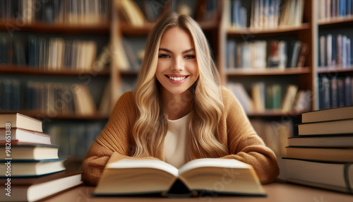 Junge Frau in einer Bibliothek