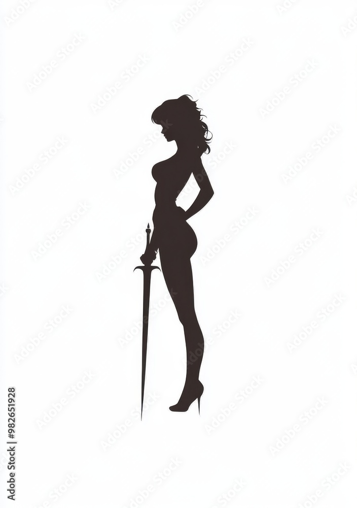 Fantasy armored knight woman in silhouette with sword Fantasy armored knight woman in silhouette with sword