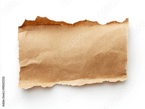 piece of brown paper tear isolated on white background