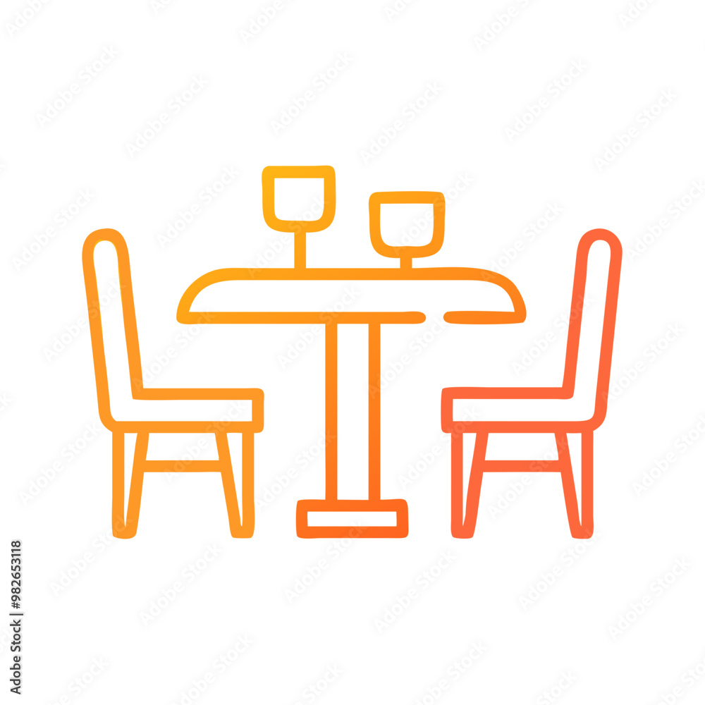 Cafe table icon vector with two chairs in orange gradient style and copy space
Cafe table icon vector with two chairs in orange gradient style and copy space