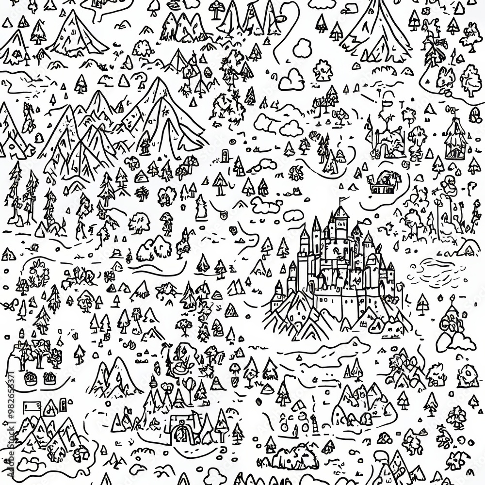 Naklejka premium A retro graphic of an old map on a white seamless background, sketched out in modern style