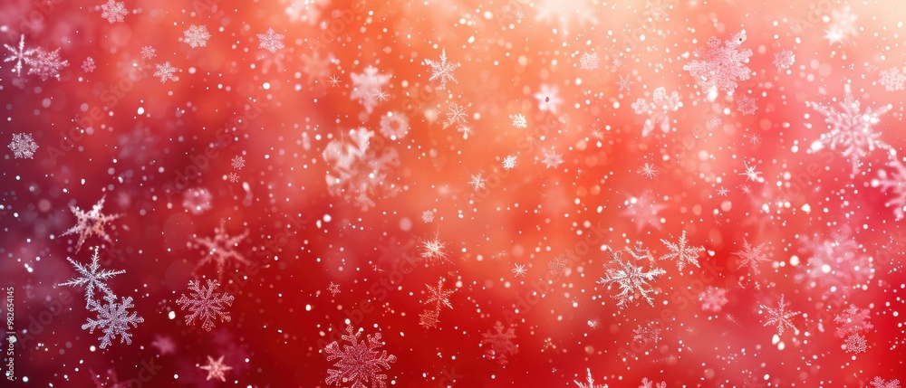 Glittery red snowflakes falling gently on a sparkling holiday-themed background. Free copy space for text. Glittery red snowflakes falling gently on a sparkling holiday-themed background. Free copy space for text.