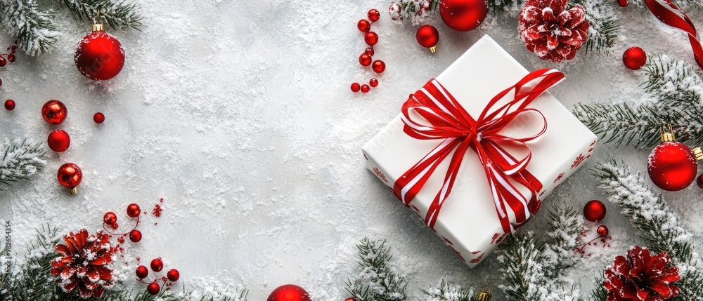 Christmas Gift with Festive Decorations and Snow Christmas Gift with Festive Decorations and Snow