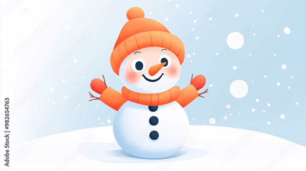 Fototapeta premium Outdoor snow snowman Christmas winter solstice and start of winter scene illustration