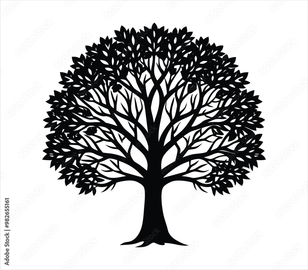 Obraz premium Tree silhouette vector on solid white background