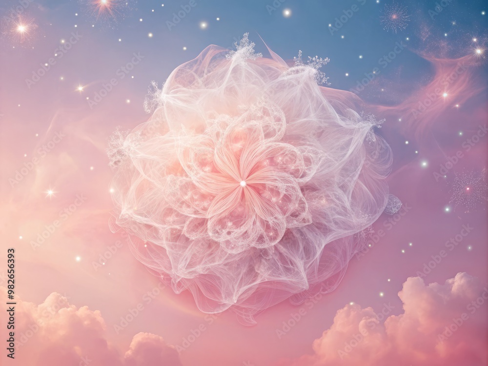 Pastel pink nebulae with delicate, lace-like tendrils, floating effortlessly in a serene, cloudless sky, ideal for minimalist art and design, conveying a sense of calm and serenity. Pastel pink nebulae with delicate, lace-like tendrils, floating effortlessly in a serene, cloudless sky, ideal for minimalist art and design, conveying a sense of calm and serenity.