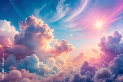 Wallpaper Mural Dreamy, abstract clouds in gentle hues of pink and blue dance across a radiant, sun-kissed sky, imbuing the atmosphere with a sense of Serenity and peaceful contemplation. Torontodigital.ca