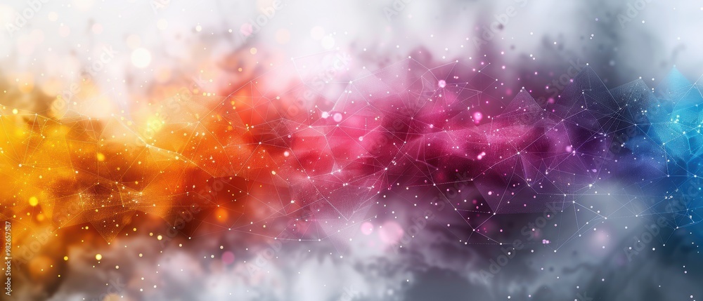 Fototapeta premium Abstract background with colorful polygonal shapes and connected dots, a vector illustration for a business technology concept design, banner, or poster on a white background. 