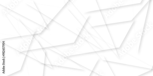 Abstract background with liens and triangles shape on white background. White and grey geometric overlapping rectangle pattern Geometric background soft shadows as patten ..White polygon textured .