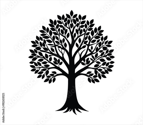 Tree silhouette vector on solid white background