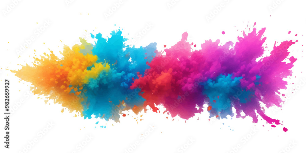 Fototapeta premium Bright colorful watercolor splash splatter stain brush strokes on white background. Modern vibrant aquarelle spot. Aquarelle explosion on white. Element. Vector watercolor illustration isolated design