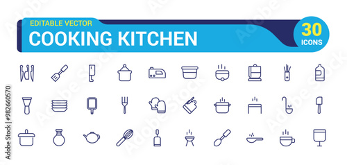 Cooking Kitchen icon set. Cooking icons linear style. Kitchen appliance icon collection. Vector illustration.