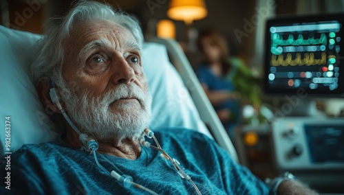 Elderly Patient in Hospital Bed photo