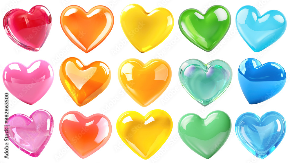 PNG 3D heart set, transparent background PNG 3D heart set, transparent background