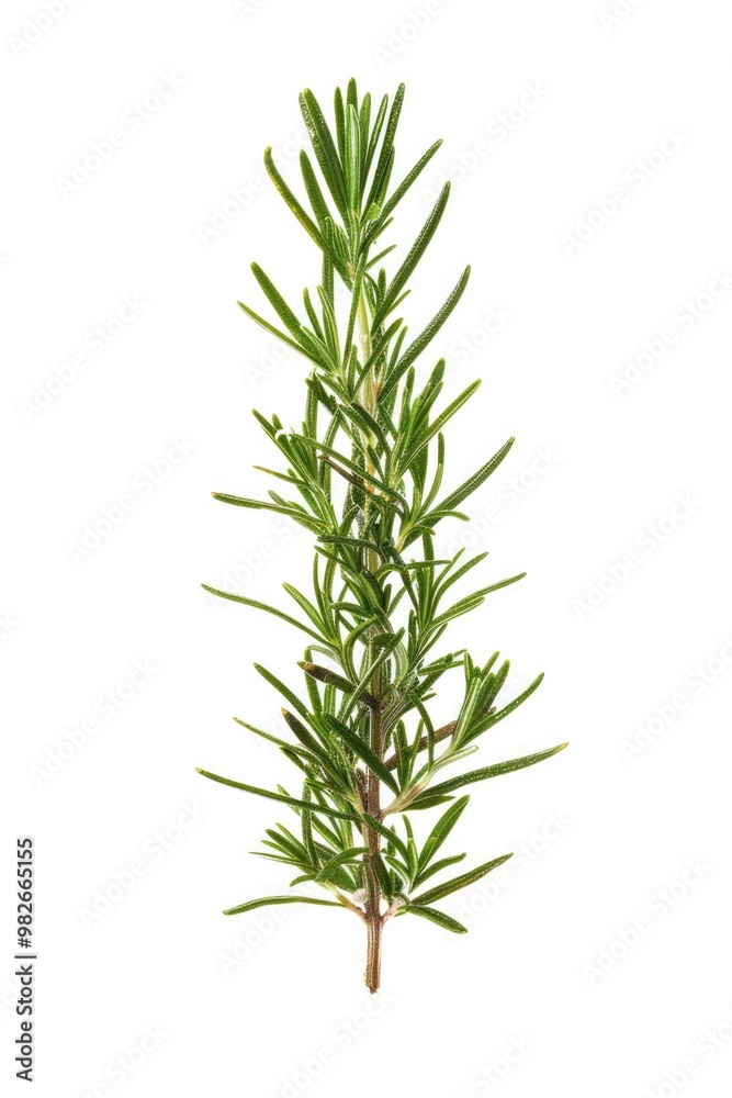 Naklejka premium A fresh sprig of rosemary on a clean white surface