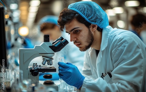 Scientist Examining Sample Under a Microscope