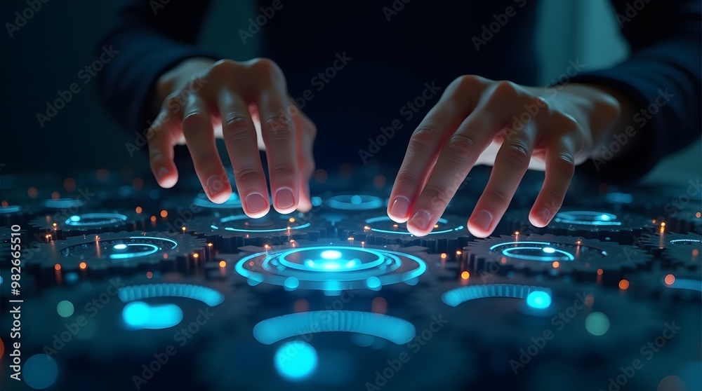 Futuristic Technology Interface with Glowing Gears Futuristic Technology Interface with Glowing Gears