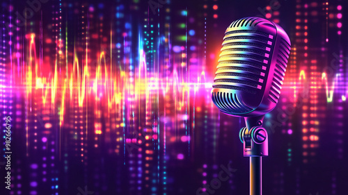 Abstract background with a neon microphone