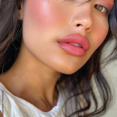 Portrait of beautiful woman model posing in profile, close up of beautiful female, with healthy skin