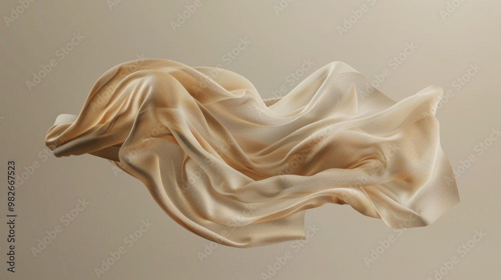 A fabric piece is lifted off the ground and suspended in mid-air, with wind blowing around it