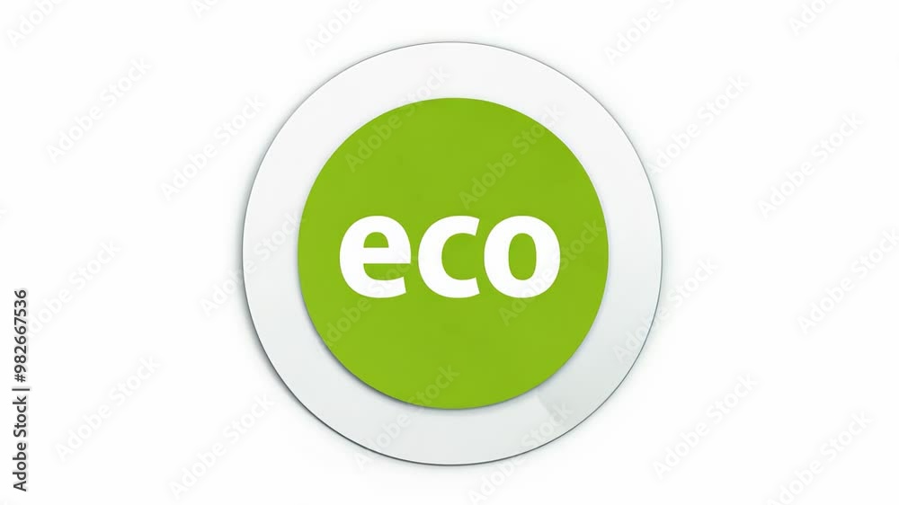 Green eco symbol inside a circular white frame, representing environmental friendliness and sustainability Green eco symbol inside a circular white frame, representing environmental friendliness and sustainability