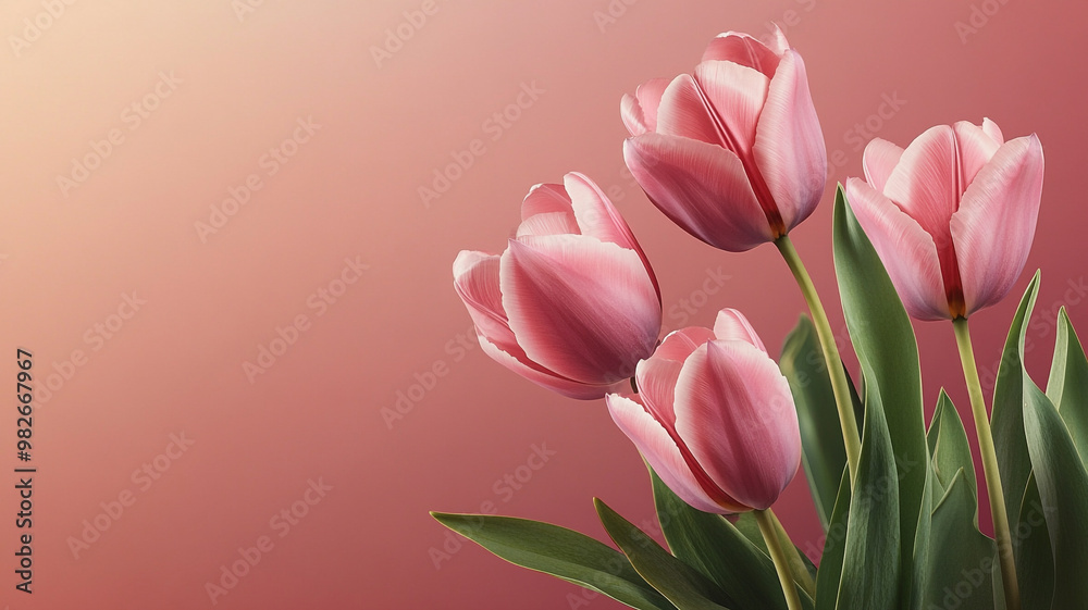 Naklejka premium Beautiful pink tulip flowers on a pastel-colored background with the copy space for text