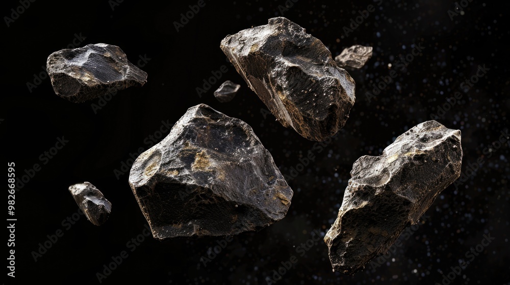A picture of variously sized and shaped rocks suspended mid-air A picture of variously sized and shaped rocks suspended mid-air