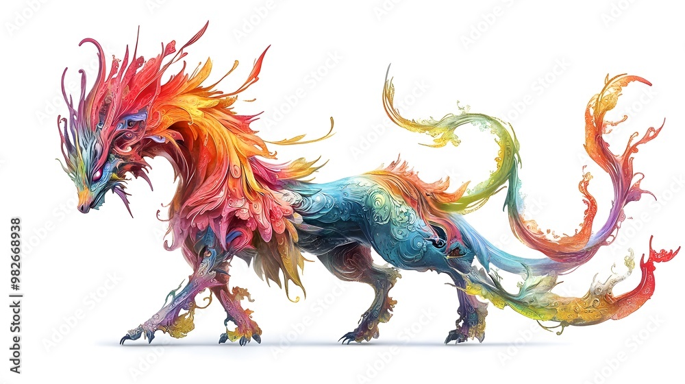 Obraz premium Surreal Dragon Painting on White Background, Abstract Image, Texture, Pattern Background, Wallpaper, Cover and Screen for Smartphone, PC, Laptop, 9:16 and 16:9 Format