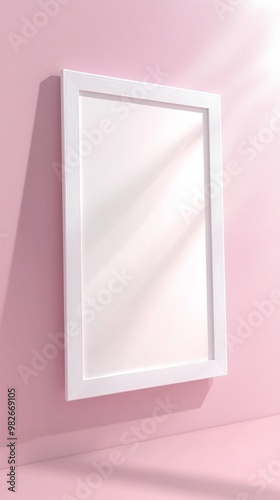 White blank frame mockup and pink wall and wooden floor living room story portrait background