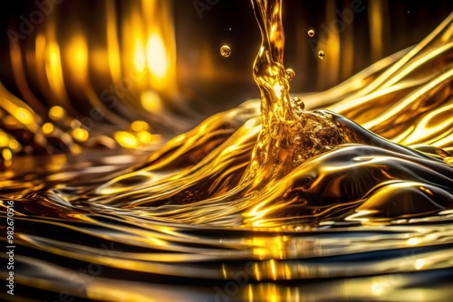 Illuminated rivulets of gold dance across a dark, abstract expanse, casting dramatic shadows that amplify the sense of luxury and drama in this high-contrast image. photo