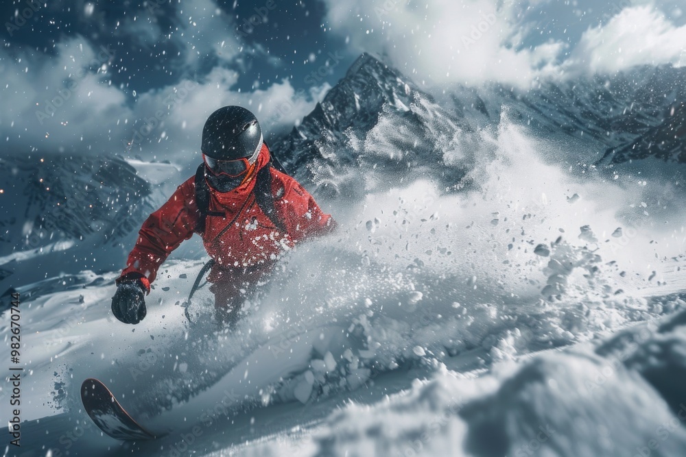 A person on skis going down a snowy mountain, suitable for winter or outdoor adventure themes A person on skis going down a snowy mountain, suitable for winter or outdoor adventure themes