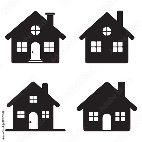 Black and white vector silhouettes set of house