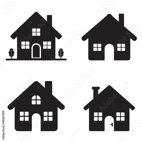 Black and white vector silhouettes set of house