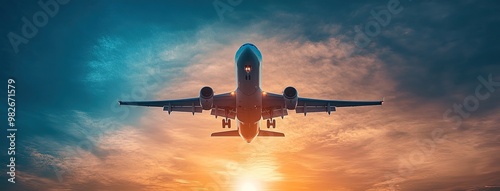 Airplane Taking Off Against Sunset Sky - Aviation Photography