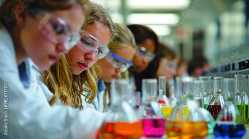 A group of educators in a science lab, conducting hands-on experiments with students. Their teamwork and guidance foster a love for learning and scientific inquiry.