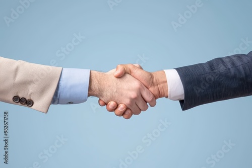 A close-up of a handshake between two individuals symbolizing agreement, partnership, or business collaboration.