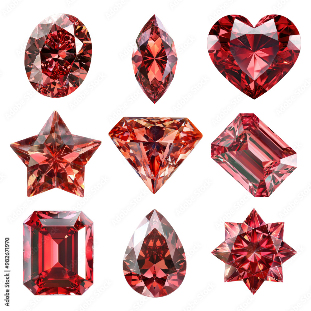 PNG red diamond element set, transparent background
