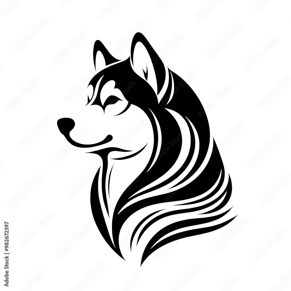 A black and white silhouette of Siberian Husky, minimalist stroke, minimalist art style, vector, isolated, transparent background A black and white silhouette of Siberian Husky, minimalist stroke, minimalist art style, vector, isolated, transparent background