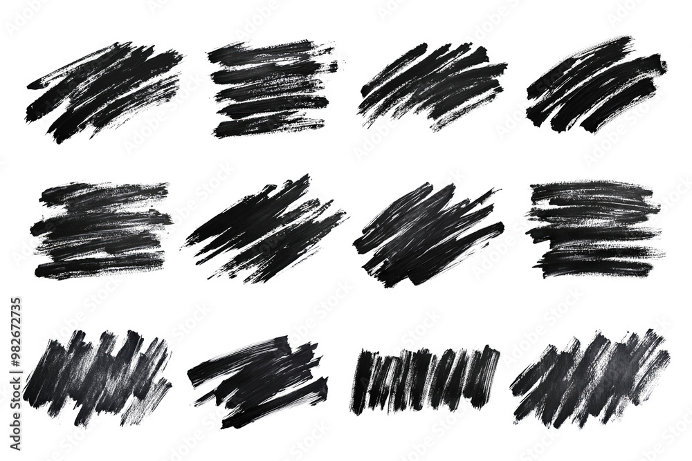 PNG abstract black brush stroke design element set, transparent background PNG abstract black brush stroke design element set, transparent background