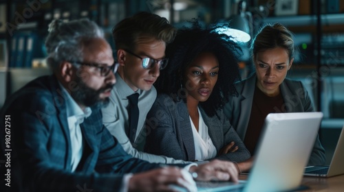 Group of people gathered around a laptop computer