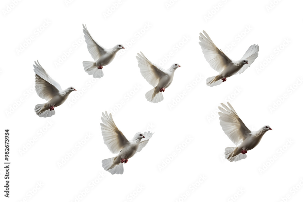 Obraz premium Graceful white doves flying. transparent background.