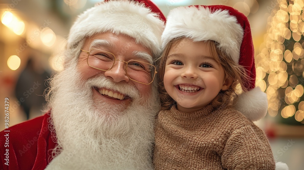 Child Sitting on Santa's Lap in Festive Christmas Mall Setting Child Sitting on Santa's Lap in Festive Christmas Mall Setting
